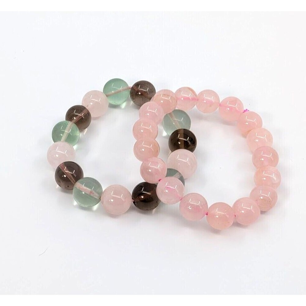 Set of 2 Bracelet Rose Quartz Amethyst‎ Stone Bead Ethereal Mystical Celestial